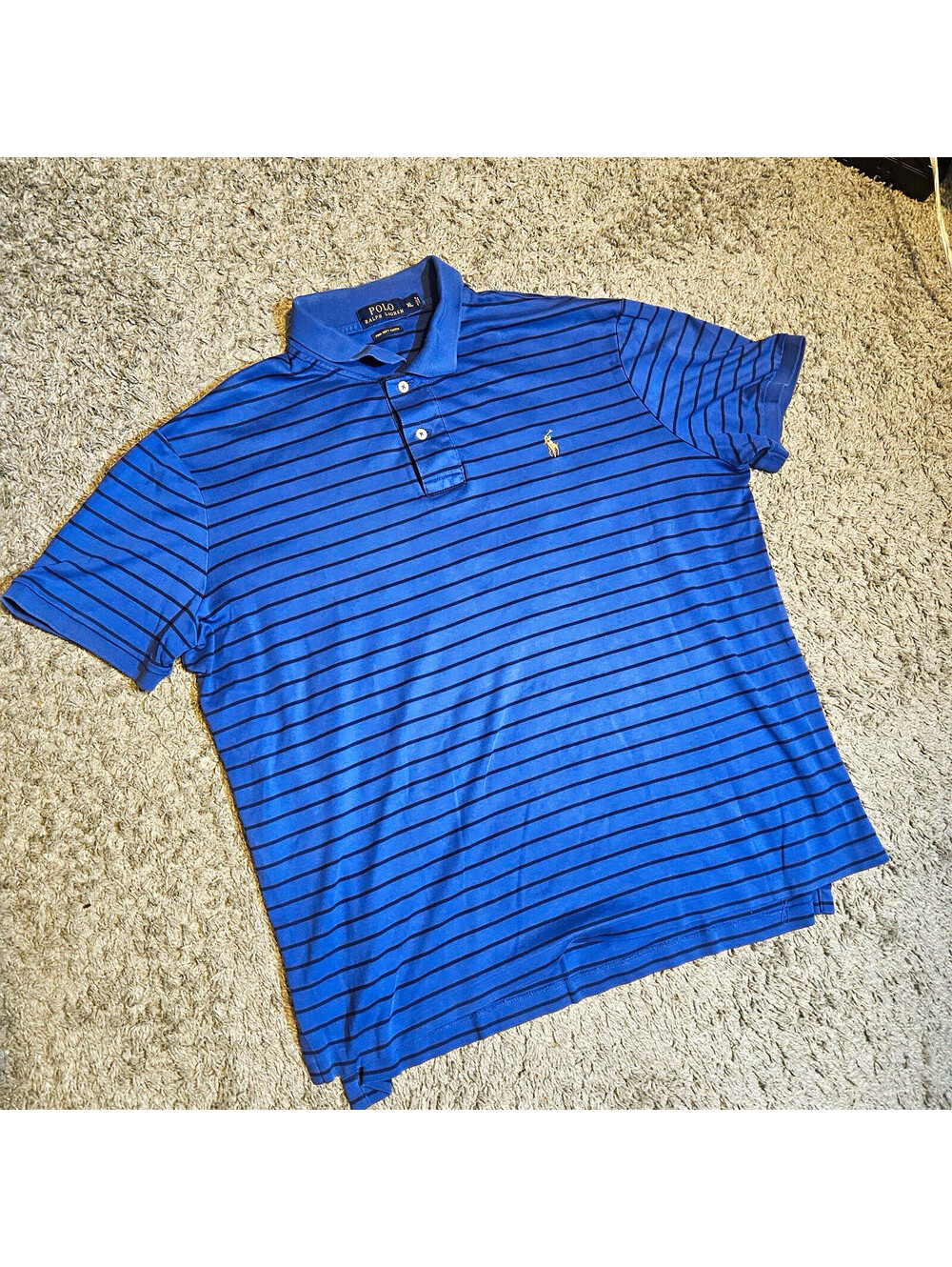 Polo Ralph Lauren Pima Soft Touch Men's XL Blue Black Striped Polo Shirt Logo